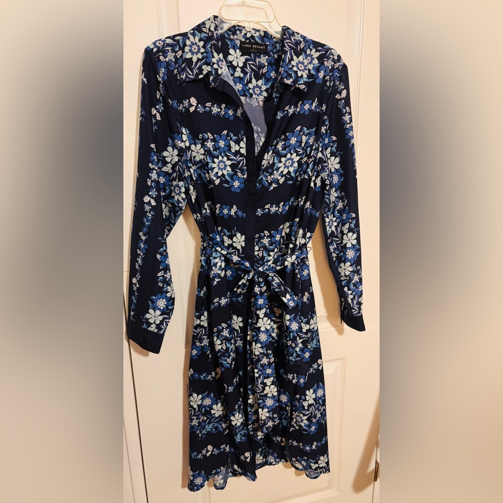 Lane Bryant Navy Floral Long Sleeve Dress
